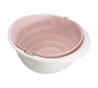Double panier à linge amovible avec compartiment supérieur et bac de rétention d'eau inférieur pour fruits, légumes et céréales (rose)