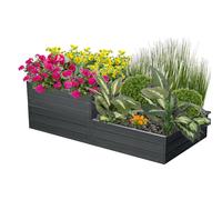 Double plate-bande de jardin, plate-bande surélevée, imitation bois, anthracite 149,2x75,6x50 cm-Parfaite pour planter des fleurs, faire pousser des plantes et des herbes aromatiques