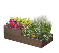 Double plate-bande de jardin, plate-bande surélevée, imitation bois, brun, 149,2x75x6x50 cm-Parfaite pour planter des fleurs, faire pousser des plantes et des herbes aromatiques