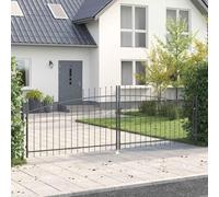 Double portail en acier gris verrouillable 400 x 199,5 cm pour jardin | Design moderne, dessus pointu, acier résistant aux intempéries, nettoyage facile, double battant, verrouillable