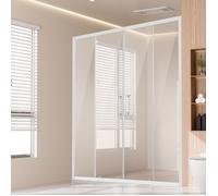VEVOR Double Porte de Douche Coulissante 147x150x178 cm, Paroi de Douche en Verre Trempé Transparent de 6 mm, Étanche, Incassable, Résistant aux Taches, avec Quincaillerie en Acier Inoxydable, Chrome
