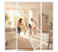 Double Porte Moustiquaire Magnétique Rideau Blanc 180x225cm Rideaux Toile Ecran Rideau de Porte Antimoustique avec Fermeture Aimantée Sans Percer Laisse Passer l'Air Frais pour Double