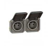 Double prise 2P+T composable étanche horizontale - anthracite - Plexo LEGRAND