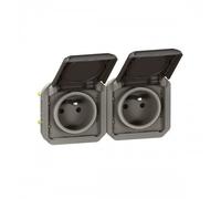 Legrand Prise de courant Plexo 069842L - double 2P+T étanche horizontale, composable, anthracite