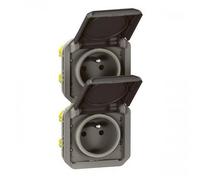 Double prise 2P+T composable étanche verticale - anthracite - Plexo LEGRAND