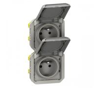 Legrand Prise double 2P+T Plexo 069563L composable étanche verticale gris