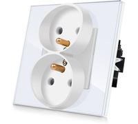 Double prise de courant Encastrable dans une boîte simple - Fixation par vis et griffes -Prise murale standard avec cadre en verre