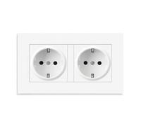 Double Prise Encastrable, 16 A 250 V, Dimensions 146x86mm | Deux Prises avec Obturateurs, Cadre Double Brillant, Pose Verticale ou Horizontale pour Rénovation