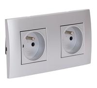 Zenitech Double Prise encastrée + Plaque de Finition Kalya - Argent
