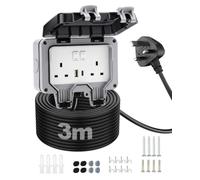 Double prise extérieure étanche IP66 avec rallonge de 3 m, ports de charge USB et de type C, prise de courant murale résistante aux intempéries 13 A avec interrupteurs individuels pour jardin