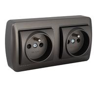 Double prise française 2P+T 16A 250 V - en saillie - Noir graphite - Solera