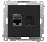 Double prise informatique RJ45 catégorie 6, avec clapet anti-poussière (module) : Noir mat, SIMON55