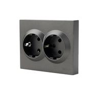 Double Prise Murale Encastrée à Terre Gris Anthracite - 250V 16A, Design Plat Carré, ABS Antichoc, pour Maison & Bureau