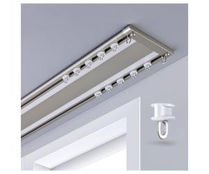 Double rail de plafond - Séparateur de pièce en aluminium ultra fin de 6 mm et barre de douche de 2,5 m, couleur champagne, facile à suspendre et à déplacer
