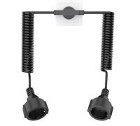 Double rallonge Schuko 2 m - Câble en spirale 2 m - Protection ELCB - 2 prises 16 A/250 V - Noir