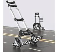 Double Rhombus Chariot d'escalier Portable Pliable capacité de 150 kg en Aluminium avec poignée télescopique réglable en Hauteur à 3 Niveaux, 6 Roues en Caoutchouc, 2 Cordes élastiques pour Tous Les