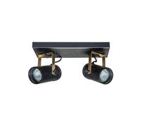 Double spot en métal noir, GU10, 2 ampoules, orientable, plaque de verre, grille octogonale, patte laiton - Dutchbone, Scope - 9x25x16 cm