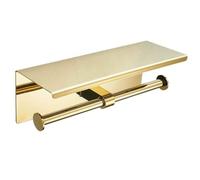 Double support de papier toilette, support de papier toilette avec étagère, en acier inoxydable SUS304, distributeur de papier toilette, support mural (doré)