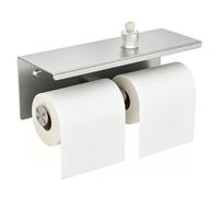 Double support de papier toilette, support de papier toilette avec étagère, support mural en acier inoxydable SUS304 pour rouleau de papier toilette, support mural (argenté)