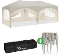 Double tente de réception avec parois latérales - 3x6m - Tente pliable - Etanche et résistante aux intempéries - BukkitBow - Beige / Blanc