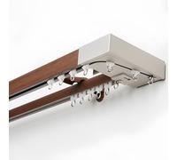 Double tringle coulissante murale en aluminium avec embout de poulie, idéale pour cloisons de séparation, salon et chambre à coucher, couleur noyer, 260 cm