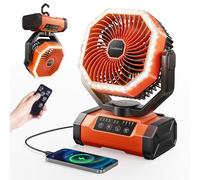Doublepow 20000mAh Ventilateur Camping avec Lumière LED, Ventilateur Table Rechargeable Oscillant Auto avec Télécommande Crochet, 4 Vitesses et Timers, pour Extérieur, Voyage, Énergie D'urgence