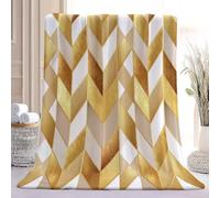 Douce Couverture Polaire, Dégradé Motifs Géométriques Chevrons Impression | 70 x 100 cm Doré Luxe Léger Moderne Style Confortable Flanelle Couverture pour Canapé, lit, Décoration