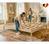 Douce Lune Sommier 140x190 Beige, Hauteur 30 cm, à Lattes Actives en Bois, Cadre Tapissé, Structure et Pieds Solide en Bois Massifs, Stable et Silencieux, Lit 2 Places pour Chambre Adulte