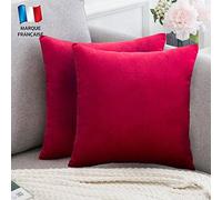 Douceur De Plumes Lot de 2 Housses de Coussin Rouge Framboise Velours 40x40 cm Uni, Taie d'oreiller Grenadine Carré Doux et Design, Décoration Salon Scandinave Canapé (2 Rouge Framboise)