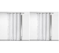 Douceur d'Intérieur 1605085 Rideau à Oeillet Polyester Imprimée Argent Blanc 140 x 260 cm (Lot de 2)