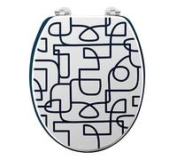 douceur d'intérieur, Abattant WC à Charnières Métal (37,5 x 46 cm) Labyrinthe Bleu, MDF Imprimé