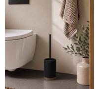 douceur d'intérieur, Brosse WC, avec Support, Niagara, Unie, Noir | Diamètre 9,1 x 38,5 cm, polyrésine, acacia, design, moderne, pratique, nettoyage efficace, pour toilettes, facile d'entretien