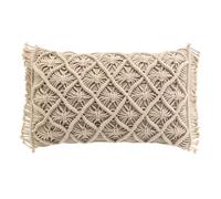 Coussin macramé déhoussable 30 x 50 cm Marron - Indy, coton 100% avec franges