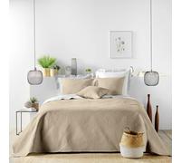 DOUCEUR D'INTÉRIEUR Couvre-lit Romane 240×260 cm microfibre lin beige + 2 housses 60×60