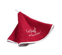 Douceur d'Intérieur – Essuie-main rond Cuistot – Éponge brodée coton 60 cm Rouge