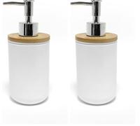 douceur d'intérieur, Distributeur Savon (Diamètre 7,2 x 17,5 cm) Smart Blanc, Polystyrène et Bambou (Lot de 2)