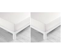 douceur d'intérieur, Drap Housse (140 x 190 cm) Lina Blanc, 100% Coton (Lot de 2)