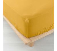 douceur d'intérieur, Drap Housse (160 x 200 cm) Angelia Jaune, Gaze de Coton Unie