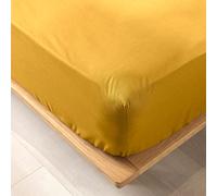 douceur d'intérieur, Drap Housse (160 x 200 cm) Biolina Ocre, 100% Coton Bio