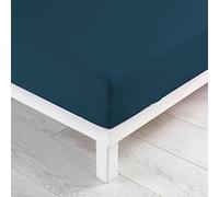 douceur d'intérieur, Drap Housse (160 x 200 cm) Jersy Bleu Nuit, 100% Coton Jersey