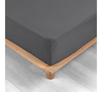 douceur d'intérieur, Drap Housse (180 x 200 cm) Percaline Anthracite, Percale de Coton