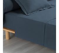 douceur d'intérieur, Drap Plat (180 x 290 cm) Percaline Bleu, Percale de Coton