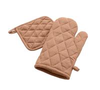 Douceur d'Intérieur, Gant et Manique (18 x 30 cm/19 x 19 cm) Gourmet Mocha, Coton & Polyester Uni