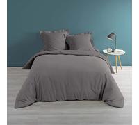 douceur d'intérieur, Housse de Couette (260 x 240 cm) Percaline Anthracite, Percale de Coton
