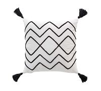 Housse de Coussin à Pompons "Coline" 40x40cm Naturel & Noir Noir G