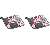 Douceur d'Intérieur, Manique (19 x 19 cm) Credence Rouge, Coton Imprimé et Silicone (Lot de 2)