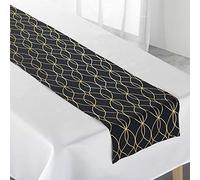 Douceur d'Intérieur, Nappe de Fête avec Chemin de Table (140 x 250 cm/35 x 140 cm) Elipsa Blanc/Noir/Or, Polyester