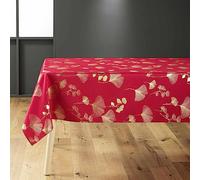 Douceur d'Intérieur, Nappe de Fête Rectangle (150 x 240 cm) Bloomy Rouge/Or, Polyester Imprimé Métallisé