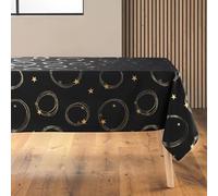 Douceur d'Intérieur, Nappe de Fête Rectangle (150 x 240 cm) Star Noir/Or, Polyester Imprimé Métallisé