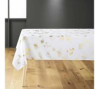 Douceur d'Intérieur, Nappe de Fête Rectangle (150 x 300 cm) Bloomy Blanc/Or, Polyester Imprimé Métallisé